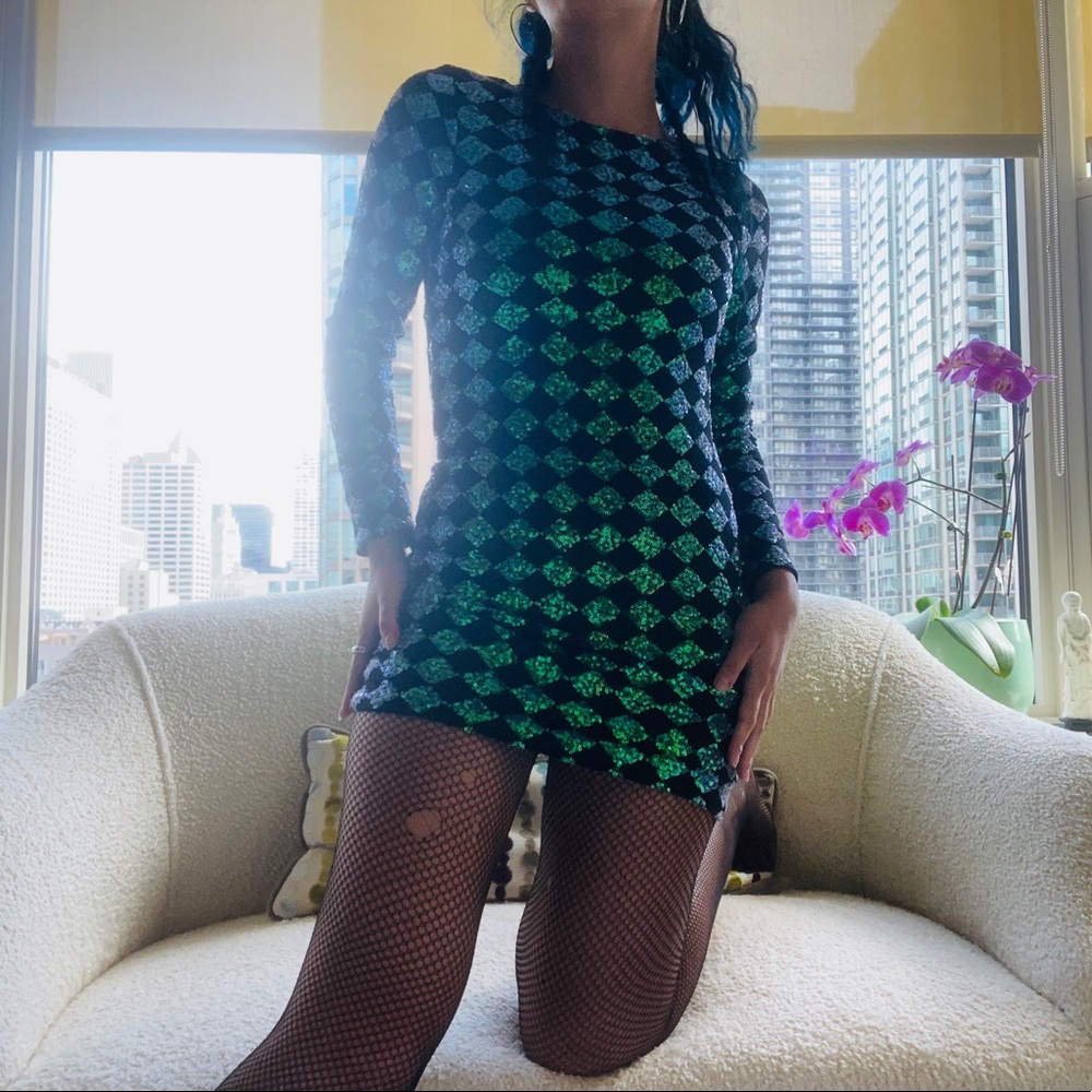 Sequin Ombré Long Sleeve Cocktail Mini Dress